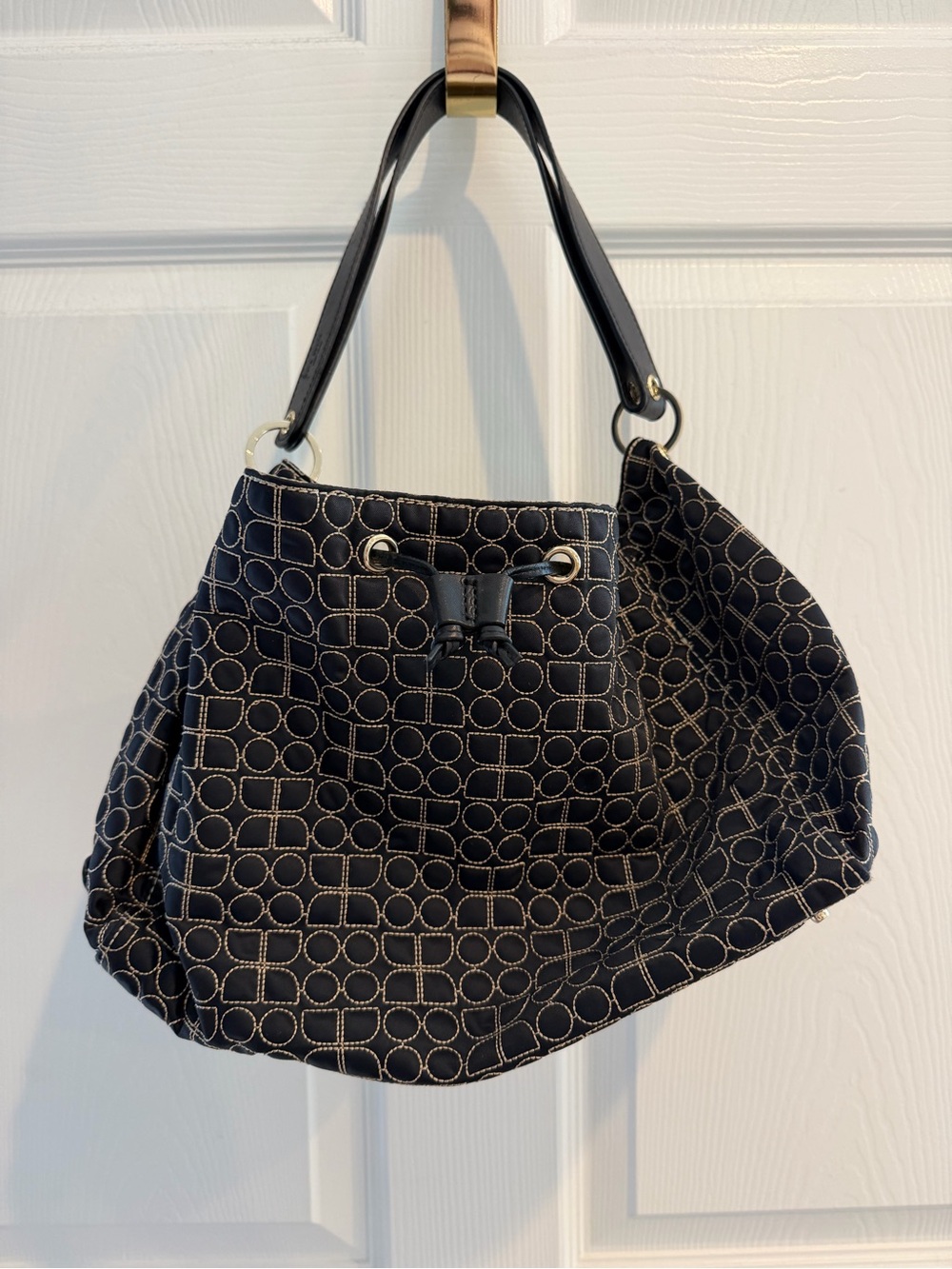 Vintage Kate Spade Black Quilted Logo-Print Hobo/Bucket Bag